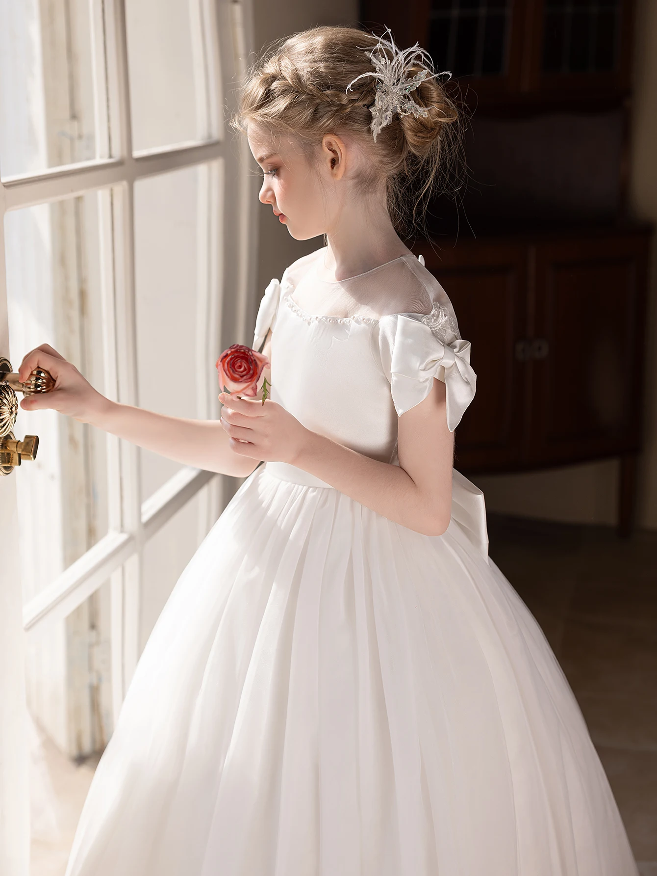 Teenage Girl White Wedding Dress Birthday Party Fluffy Gauze Dress Wedding Dress Big Bow Bridesmaid Dress view 6