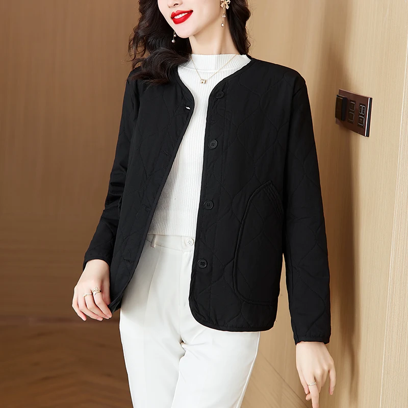 

Autumn Winter Pure Color Thin Warm Cotton Jaet Women Loose Casual Versatile Single Button Inner Cotton Clothes