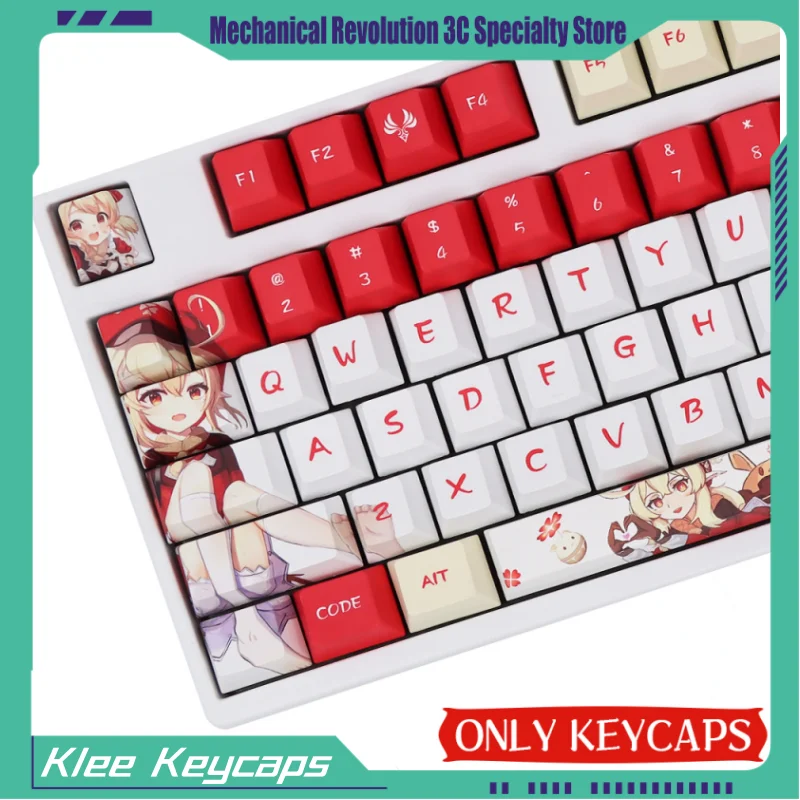 

New Genshin Impact Klee Theme Keycap 138 Key Cherry Profile Pbt Hot Sublimation Mechanical Keyboard Cute Red Animation Keycap