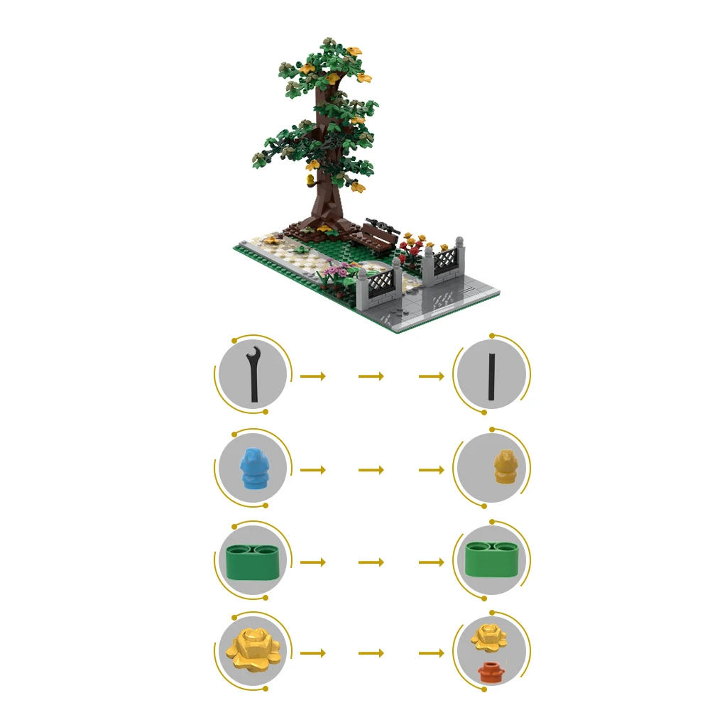 Gobricks MOC Little Park Plantar árvores Blocos de construção Conjunto Street View Architecture Plant Accessories Big Tree Bricks Toy Kid Gift