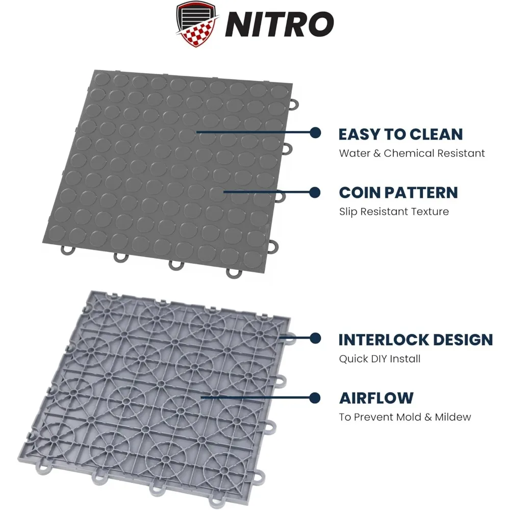 Rutschfeste, ineinandergreifende Garagenfliesen aus Kunststoff für einfache zusammenklappbare Böden, 30,5 x 30,5 cm, ideal für die Garagenorganisation und Stabilität