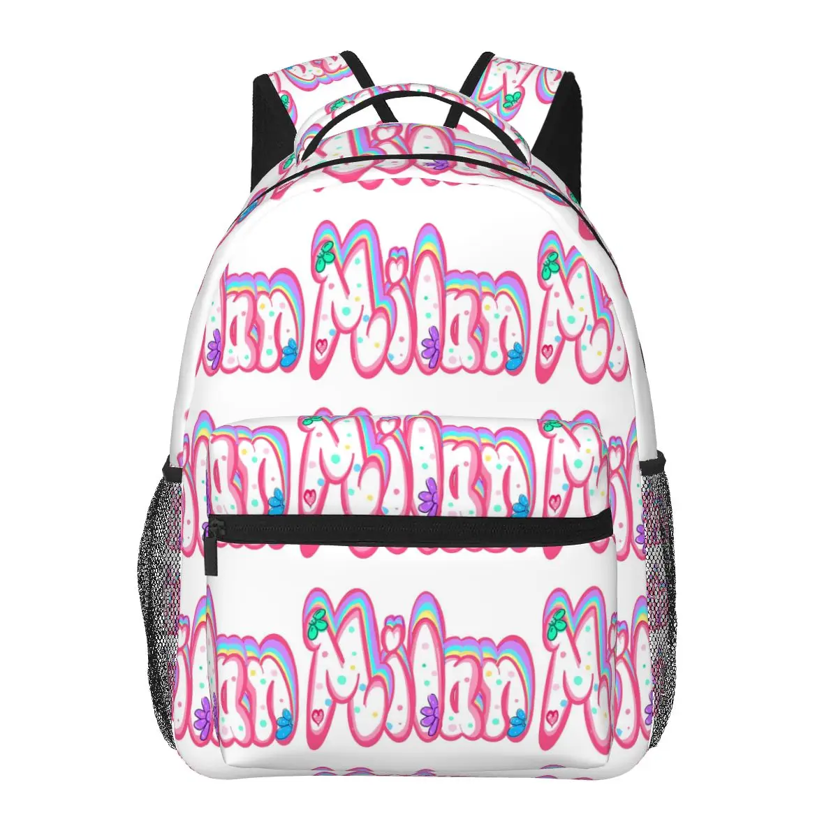 

Milan Popular Girls First Name In White Floral And Pastels Backpack Hot Sale Daypack Kids BookBag School Bag Shoulder Bags