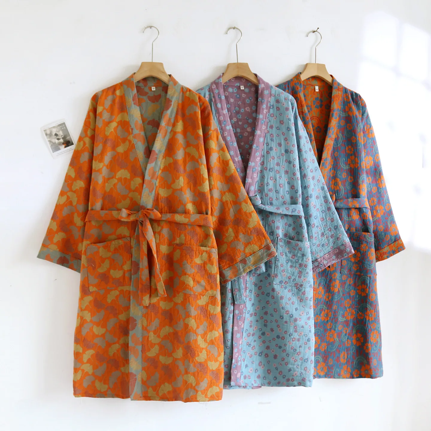 100% Cotton Shower Robe New Printed Spring Autumn Home Wear Clothes Lounge Winter Sleepwear Kimono Bathrobe Nightwear Women