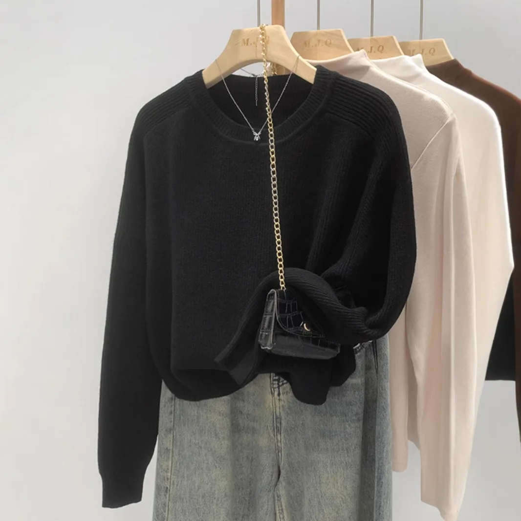 Camicia a strati base corta da donna Abbigliamento interno pigro sopra la testa Top Primavera Autunno Inverno Maglieria girocollo morbida e accogliente in stile giapponese