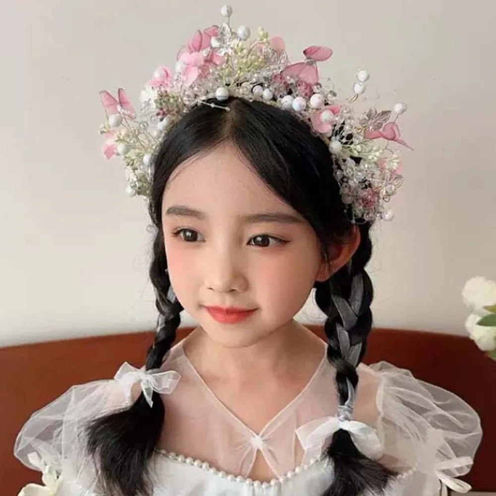 

Bohemia Style Butterfly Fairy Hair Hoop Beads Silk Ribbon Girls Garland Adjustable Hair Ornaments Wreath Headband