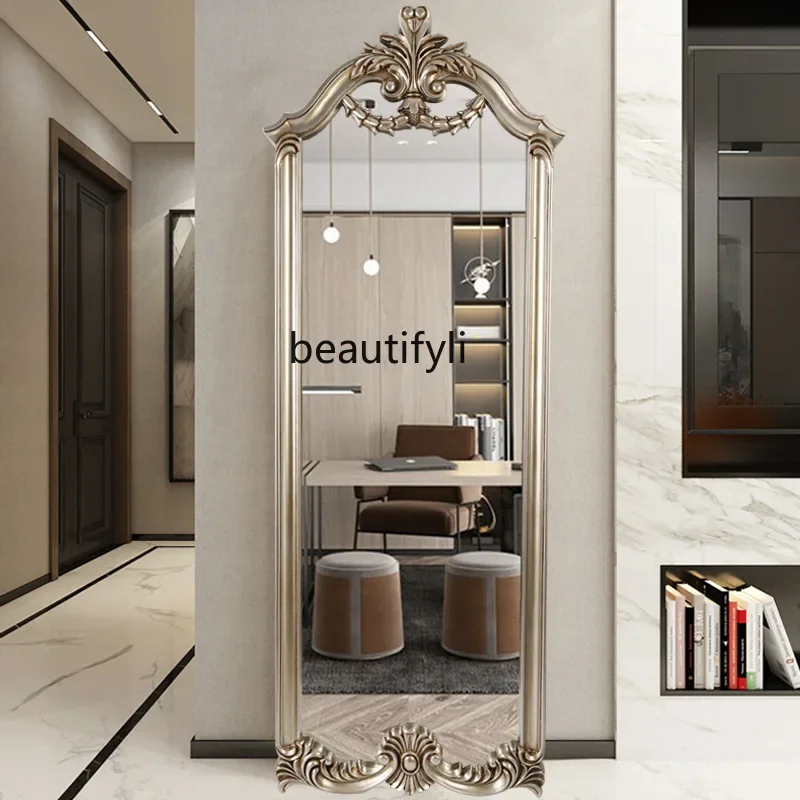 l Model house wooden frame bar Nordic European and American fitting mirror, size luxury, high-end fitting room