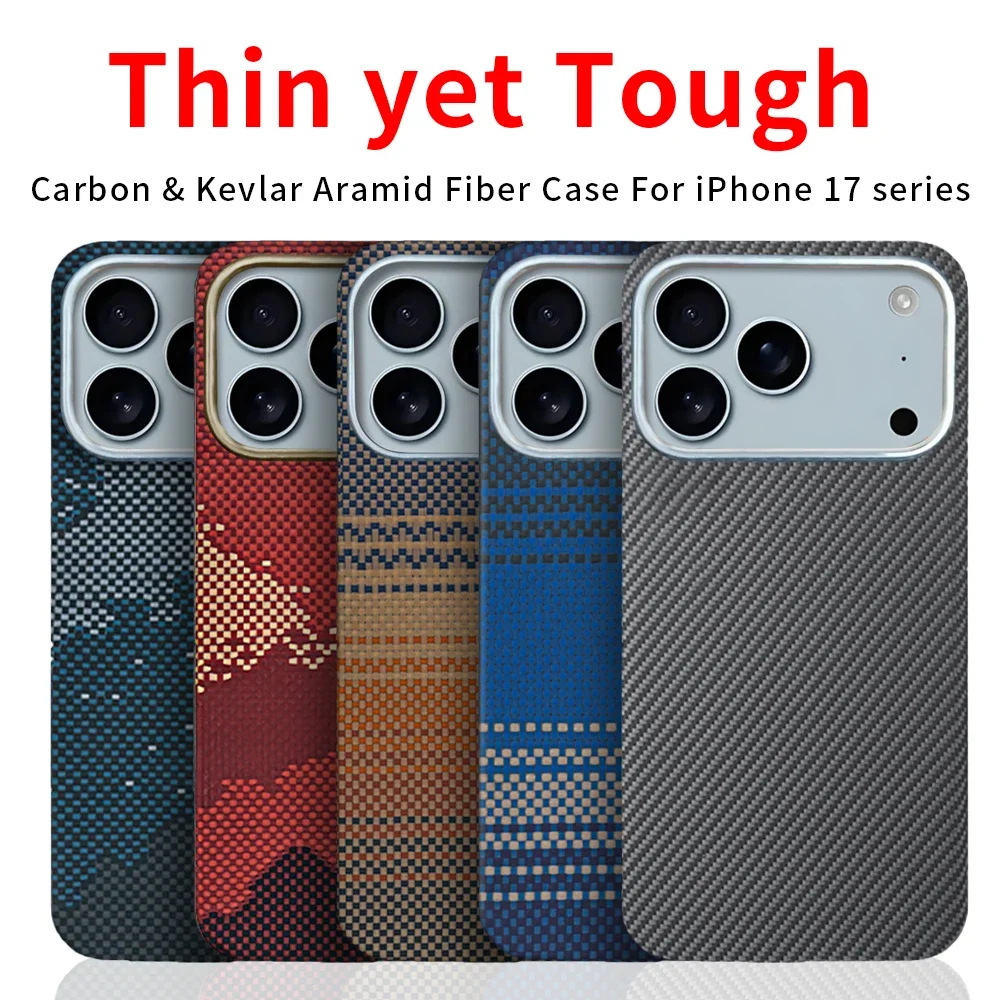 

Premium Luxury Carbon Fiber Case for IPhone 17 Pro Max 600D Kevlar Aramid Fiber Magsafe Thin Hard Magnetic Air Cover Black Slim
