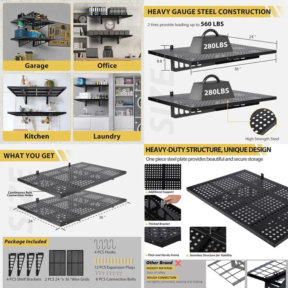 

2-Pack 3ft Wall Mounted Garage Shelves - 560 lbs Capacity Storage Rack for Garage, Kitchen, Pantry