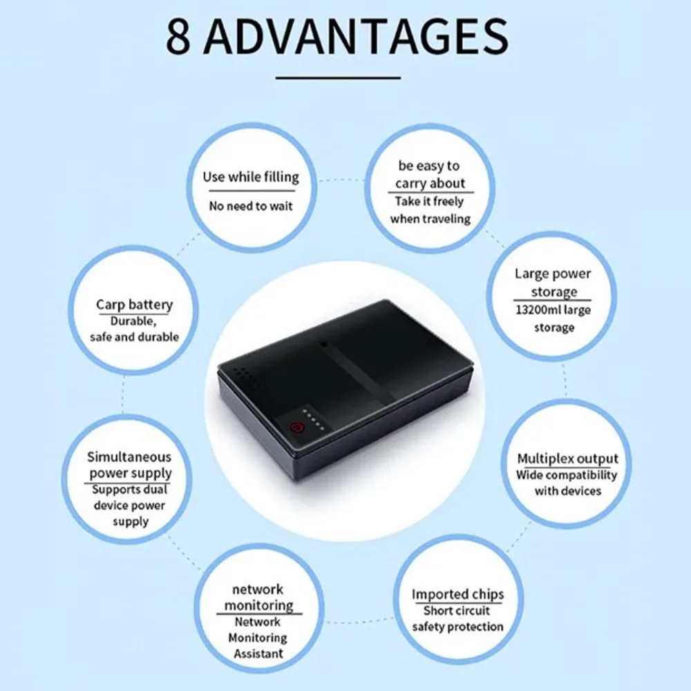 Mini-USV-Router, optischer Katzenadapter, unterbrechungsfreie Stromversorgung, DC-Backup-Stromversorgung, AC 110 V, 220 V auf DC 5 V, 9 V, 12 V, 15 V, 24 V