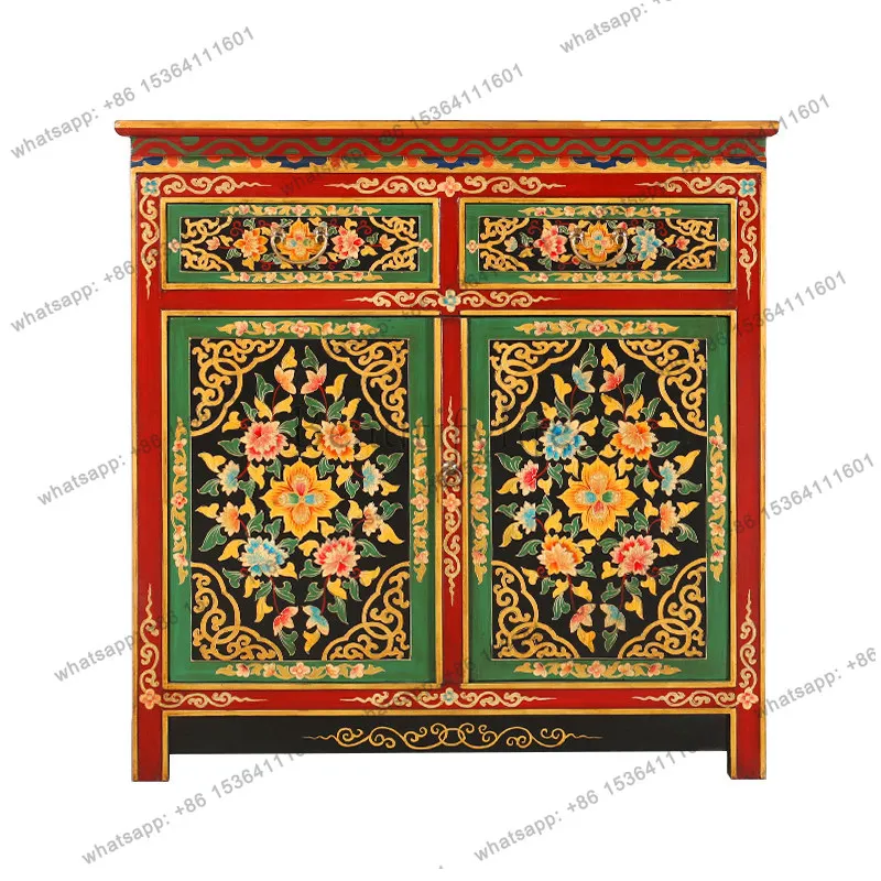 PG Chinese-style painted sideboard, Ming and Qing hand-painted antique Tibetan vintage vintage entryway hall cabinet