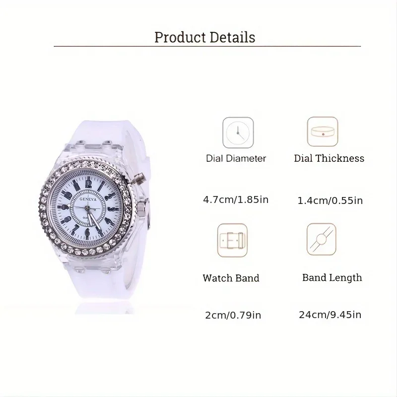 Luminous Round Digital Watches Solid Color Inlaid Rhinestone Sports Watch Couple Waterproof Wrist Watch