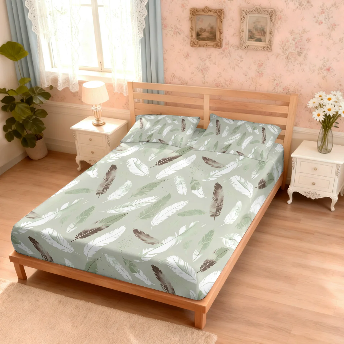 3pcs Feather Pattern Printed Coreless Bed Sheet Set Multi Size Soft Bed Cover Bedroom Bedding Decoration