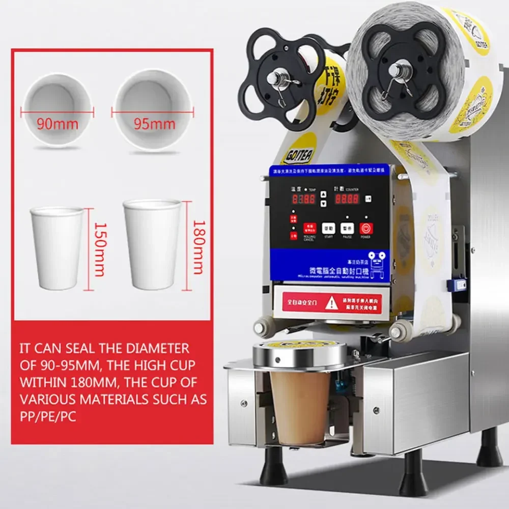 Sigillatrice automatica intelligente per tazze Sigillatrice in plastica commerciale Sigillatrice per negozi di tè al latte 90/95.