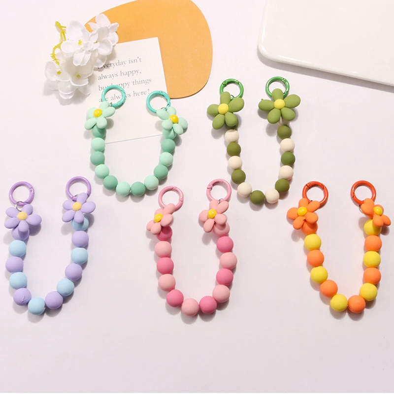 Ins Flower Pendant Phone Chain Colorful Beaded Bracelet Phone Holder Case Chain Flower Anti-Lost Chain Hanging Jewelry