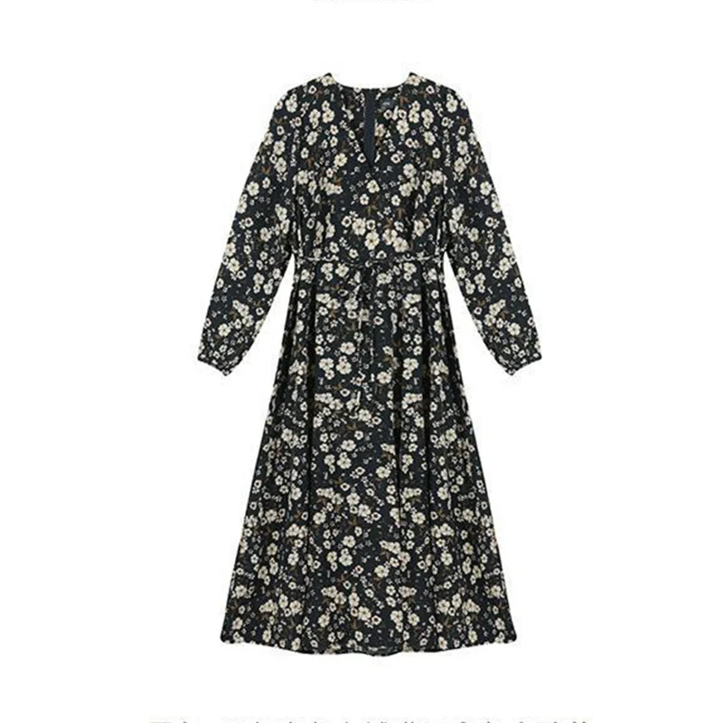 

2024 New Spring Autumn Korean Elegant Floral Dress, For Women Dresses ,Summer Long Sleeve V-neck Floral Dress, Ladies Vestidos