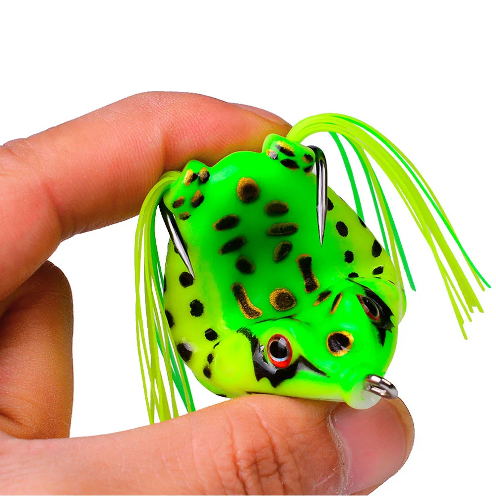 1 pçs 5cm sapo isca tubo macio isca de pesca de plástico com ganchos de pesca topo raio de água sapo artificial 3d olhos