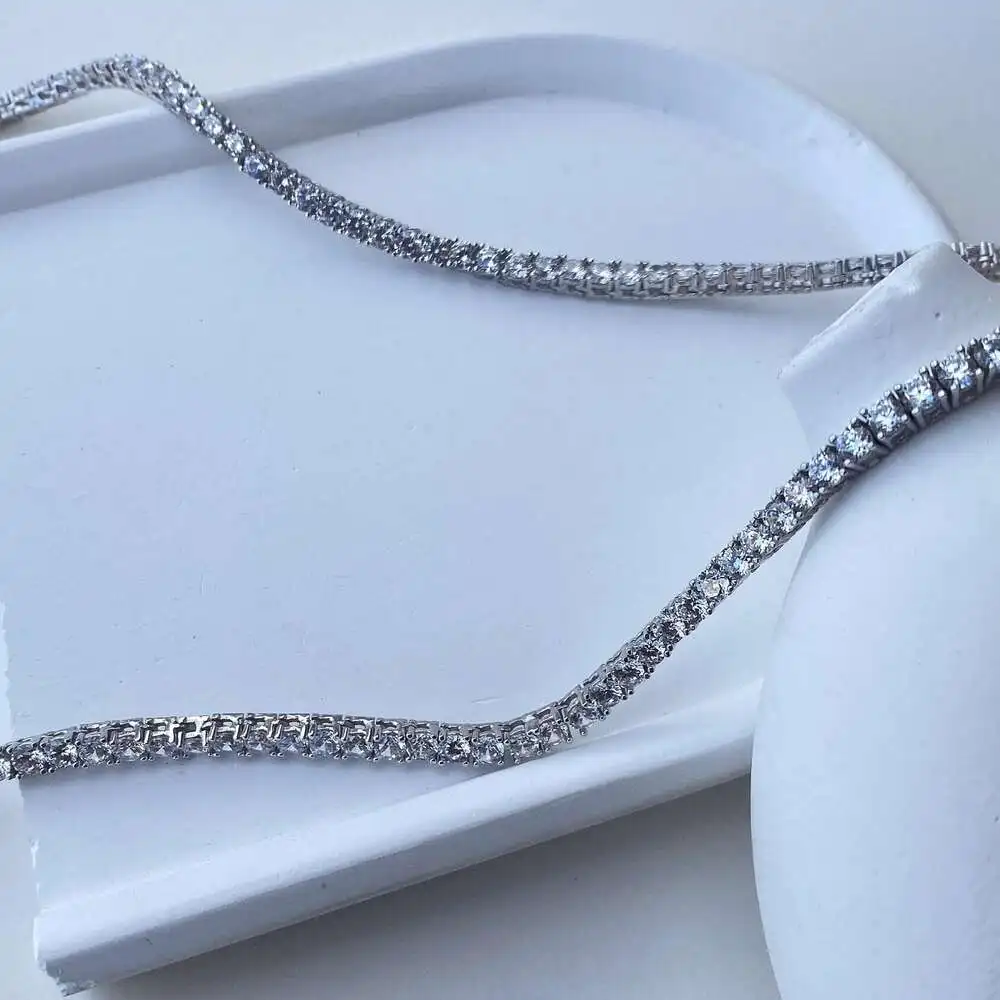 Luxury Luxury Moissanite Round Cut Tennis Necklace Real Sterling Silver Iced Out Diamond Tennis Necklace Round Tennis Necklace.