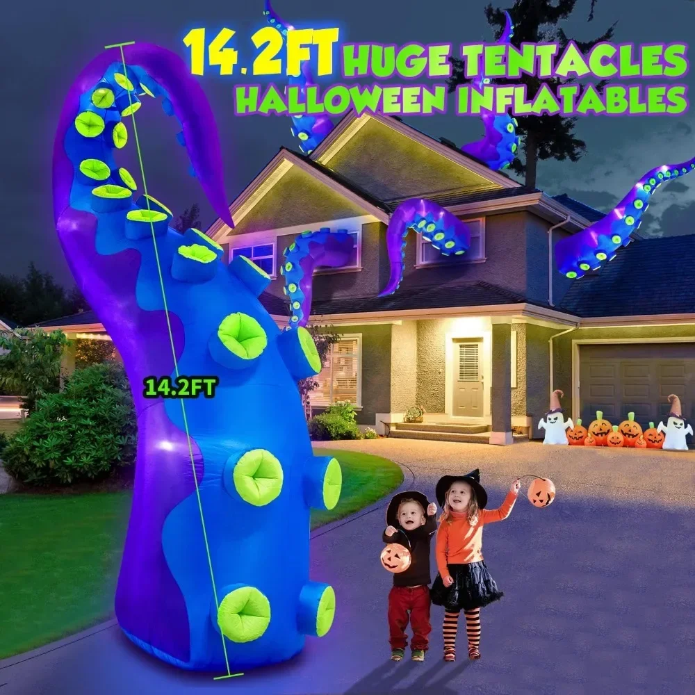 14FT Halloween Inflatables Decorations Outdoor Giant Octopus Tentacles Inflatable Halloween with Build-in LED Lights Vivid Spook