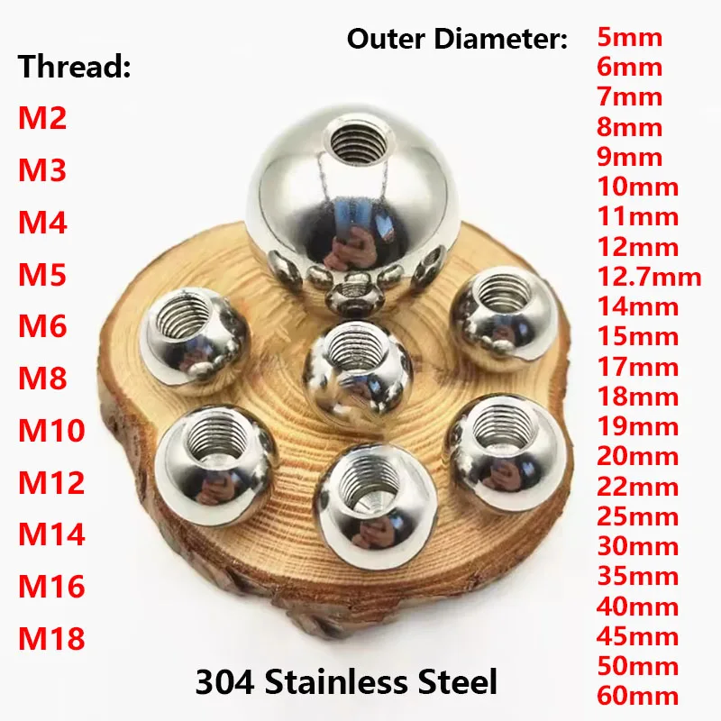 1 шт. M2 M3 M4 M5 M6 M8 M10 M12 M14 M16 M18 Резьба Половина отверстия Метрические шарики из нержавеющей стали Сверлильные отверстия Гладкая шариковая бусина
