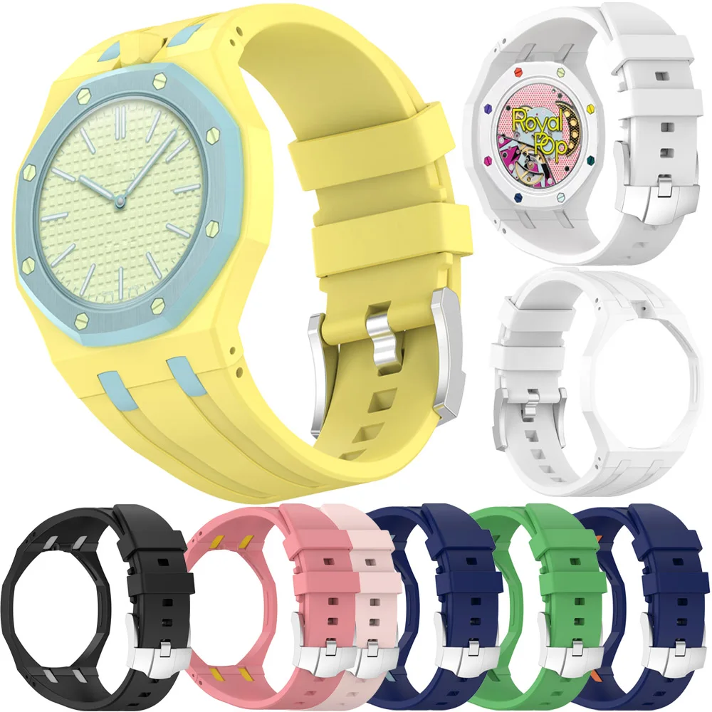 2 in 1 Case with Silicone Band for Swatch X AP Royal Pop Pocket Watch Change to Wristwatch Strap & PC Cover Accessories