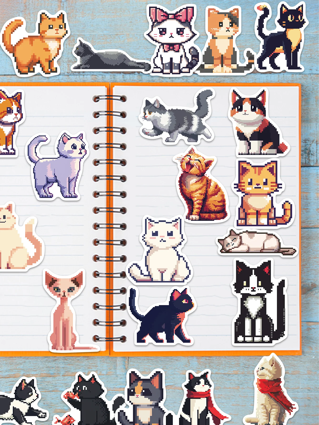 50pcs pixel style cat stickers cartoon mosaic animal kitten decoration skateboard notebook guitar luggage DIY helmet waterproof