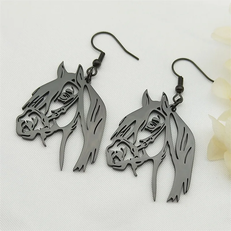 Animal Horse Head Pendant Earrings for Women Stainless Steel Gold Color Drop Earring Horses Lover Gift Accessories Jewelry E6330