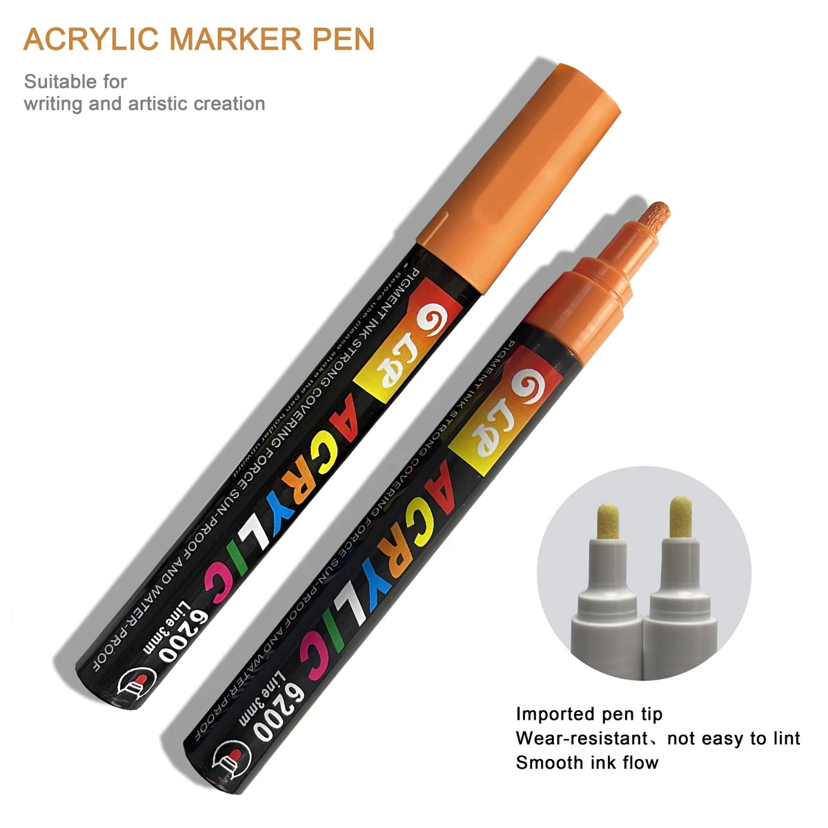 

2pcs Acrylic Graffiti Pens for Fabric, Canvas, Rock, Glass, Wood, Medium Tip, Ideal Art Supplies for Adults and Kids
