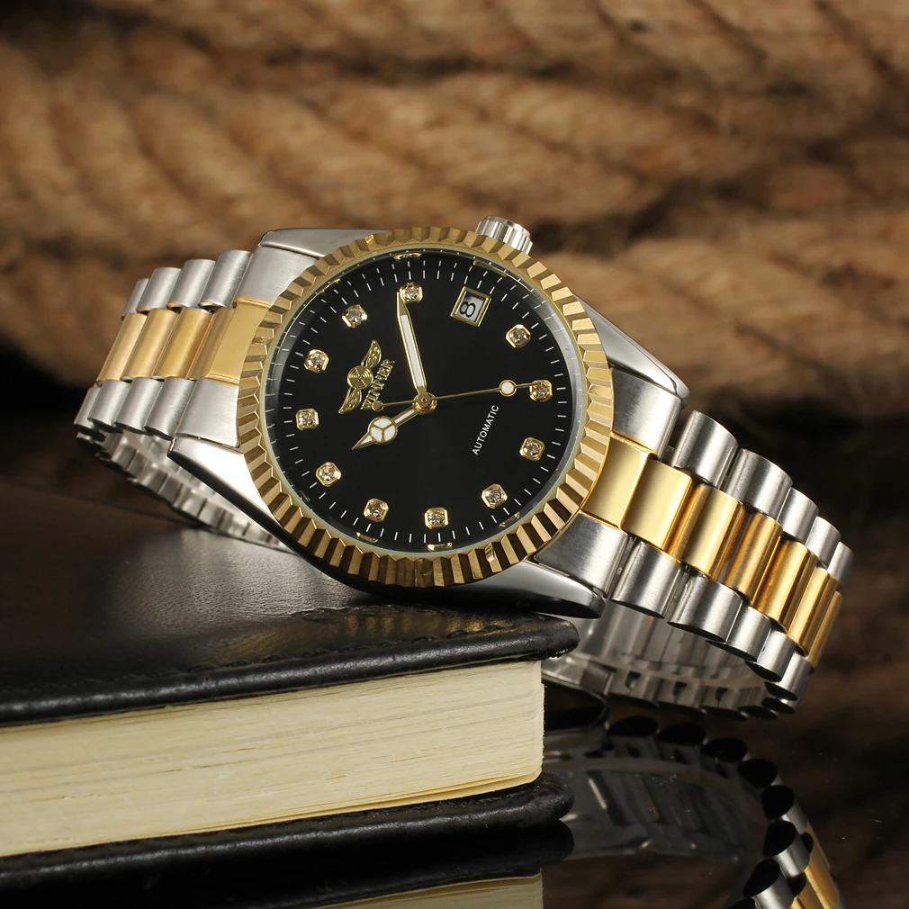 WINNER Luxury Brands Small Size 36mm Business Man Watch Date Automatic Movement Stainless Steel Mechanical Unisex Wrist Watches