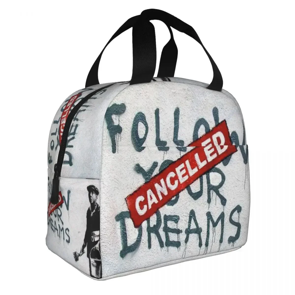 Banksy Follow Your Dreams Insulated Lunch Bag Portable Graffiti Meal Container Thermal Bag Tote Lunch Box Office Picnic Food Bag