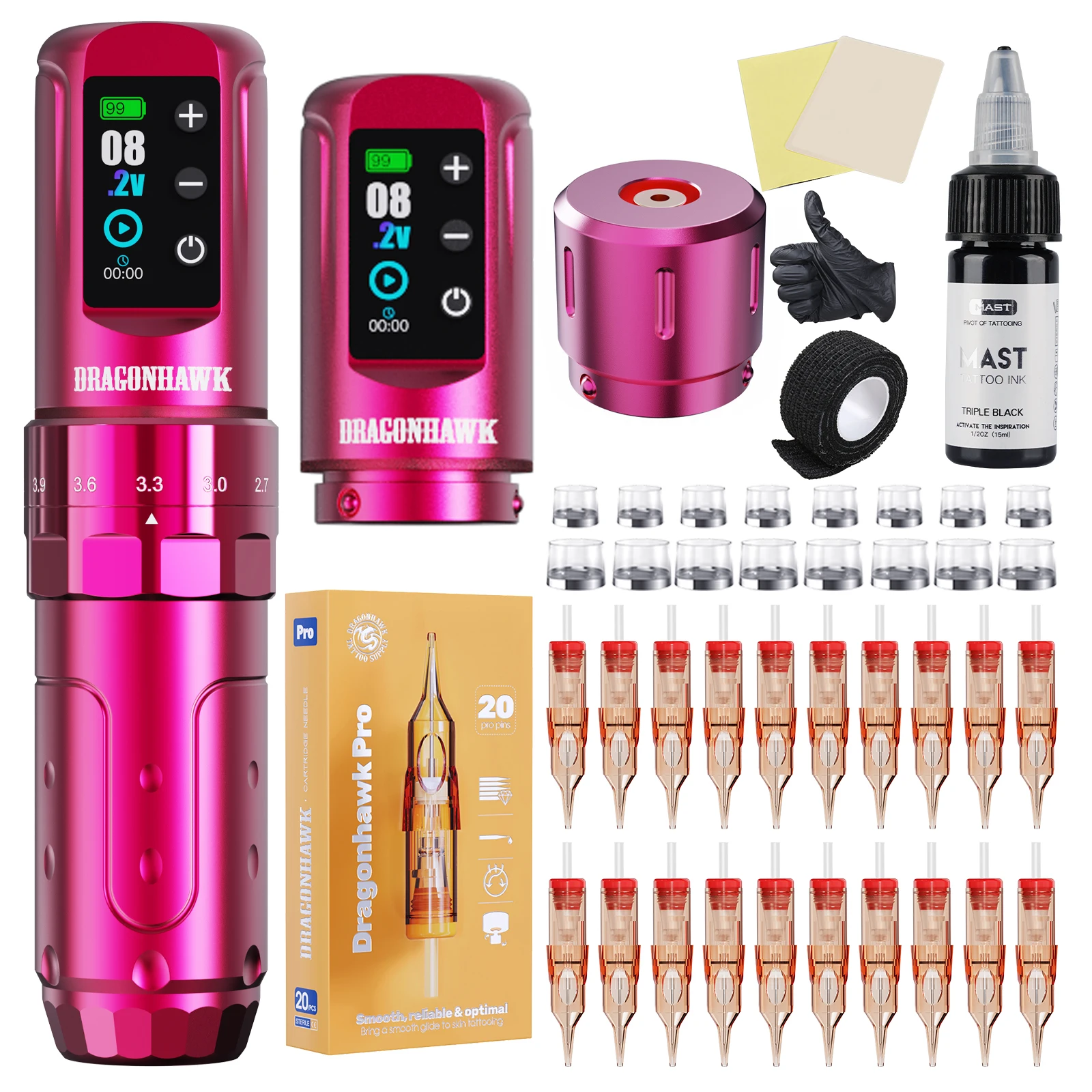 Dragonhawk L3 Volledige Draadloze Rotatieve Tatoeëerkit 7 Slagen 2000 mAh Lange Levensduur van de Accu Tatoeëerspullen voor Beginners
