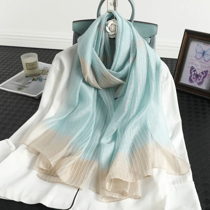 New 2024 Stripe Scarf Hijab Winter Silk Wool Scarves Women Fashion Warm Long Shawl Bandana Foulard Pashmina Poncho