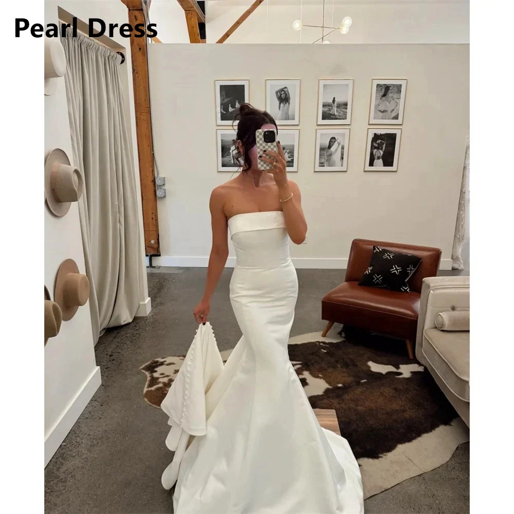 Pearl Wedding Dress Luxurious Women's Evening Dresses for Wedding Guest Dress Women Fish Tail Leaky Shoulders Custom Made Party