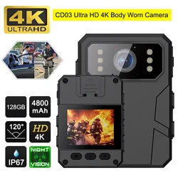 4K HD Mini Camera with HD IPS Screen Back Clip Police Recorder Portable Body Camera Motion Detection IR Night Vision
