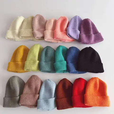 어린이 비니 솔리드 컬러 니트 아기 겨울 모자 어린이를위한 따뜻한 크로 셰 뜨개질 소년 소녀 모자 유아 모자 아기 보닛 Gorras Gorro