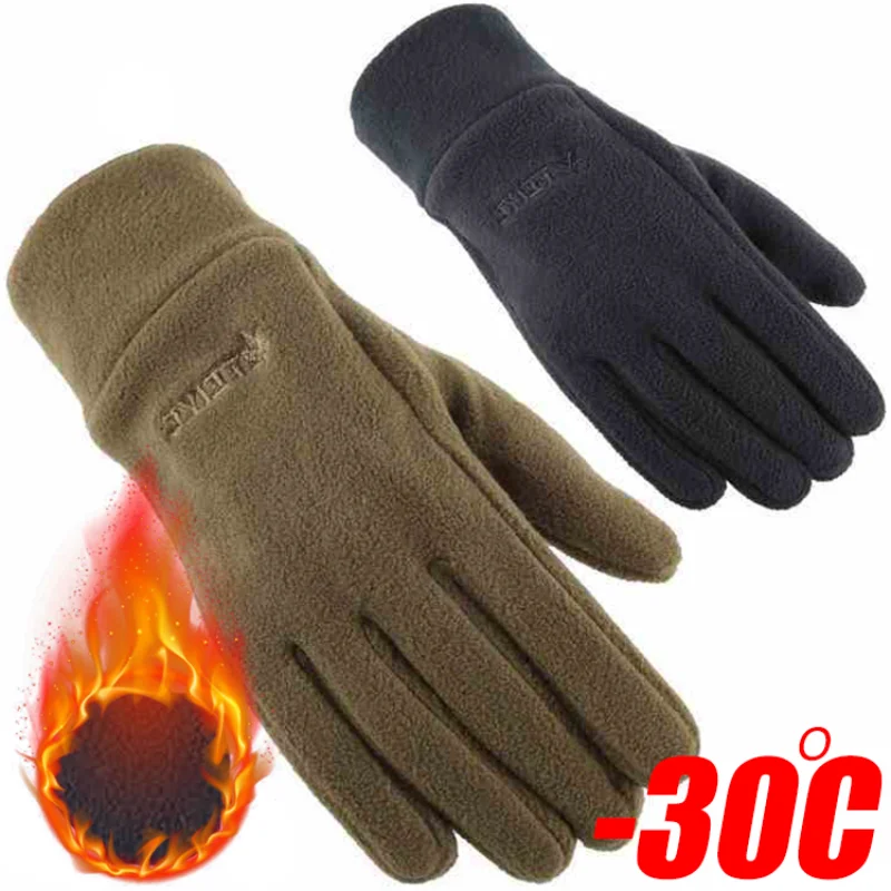 Luvas de lã polar ao ar livre para homens e mulheres, preto, dedos cheios, grosso, quente, frio, motocicleta, ciclismo, pulso, monocromático, inverno