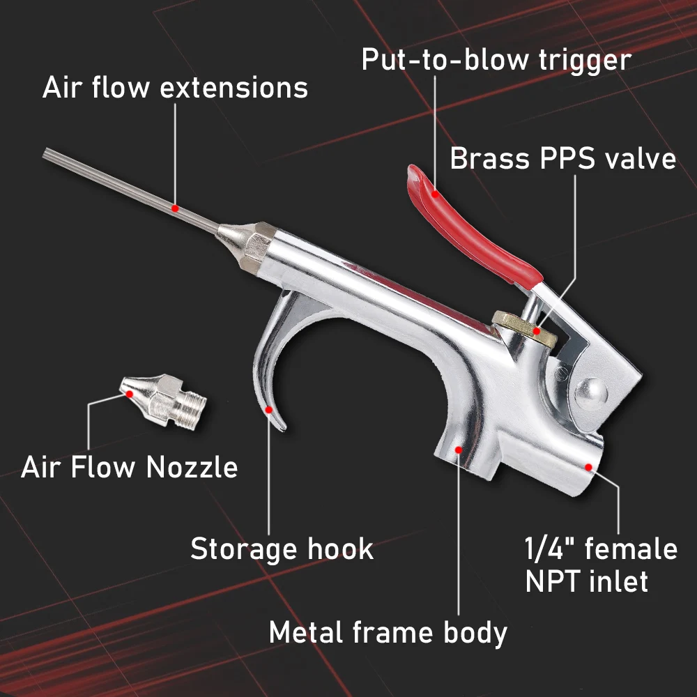 5 pz/set Compressore D'aria Pistola Ad Soffio Strumento In Metallo Kit di Ingresso Aria Soffiatore Spray Ugello Gonfiabile Strumento Pneumatico Kit di Strumenti Per La Pulizia Della Polvere