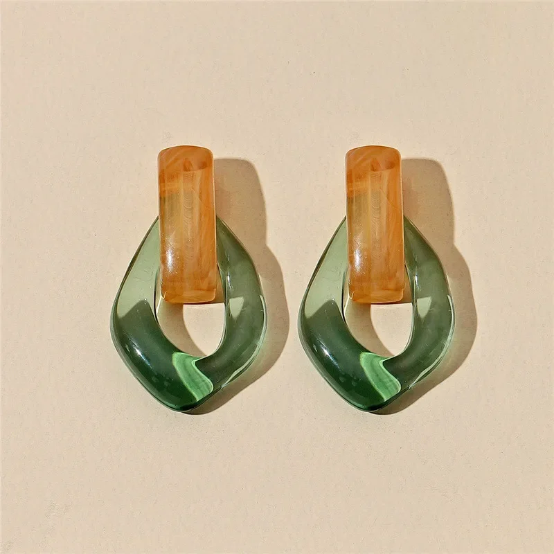 2024 New Jewelry Trendy Transparent Resin Hoop Earrings for Women Girls Geometric Irregular Metal Acrylic Earrings Party image 3