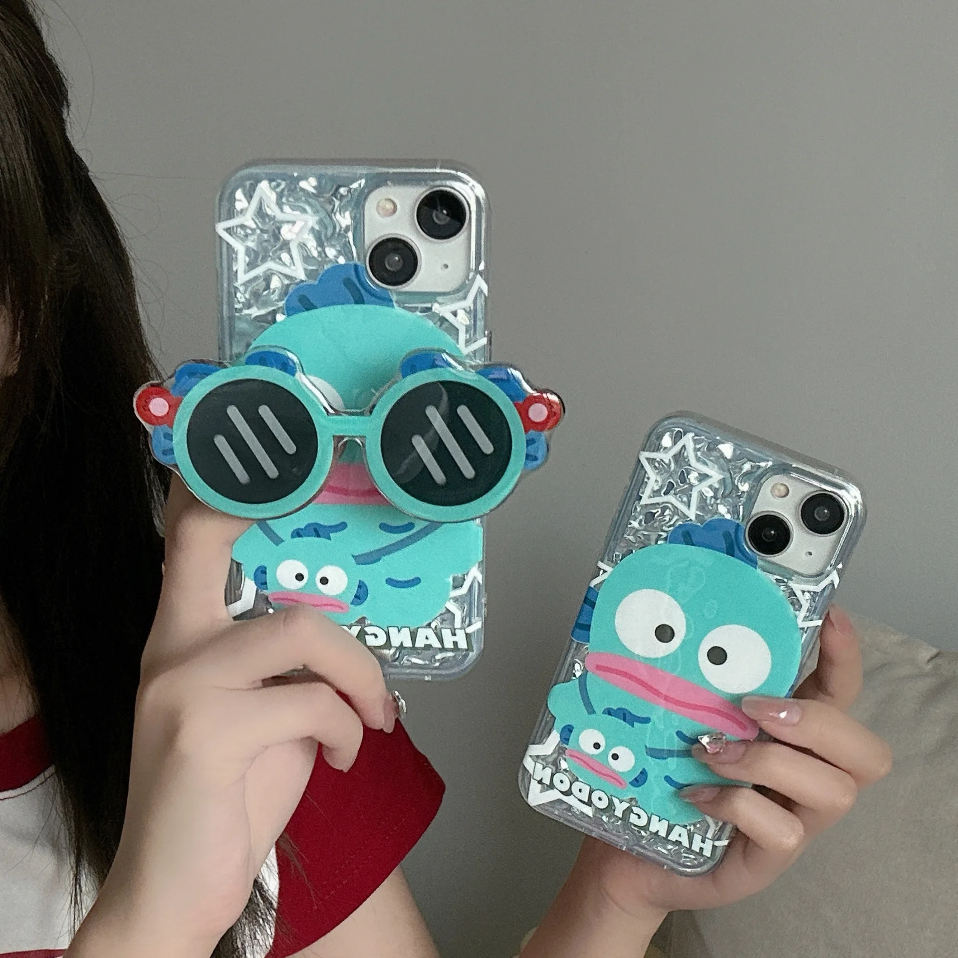 Sanrio Cute Hangyodon Cartoon Anti-Fall Phone Cover for Iphone 11 12 13 14 15 promax Mobile Phone Case with Sunglasses Holder