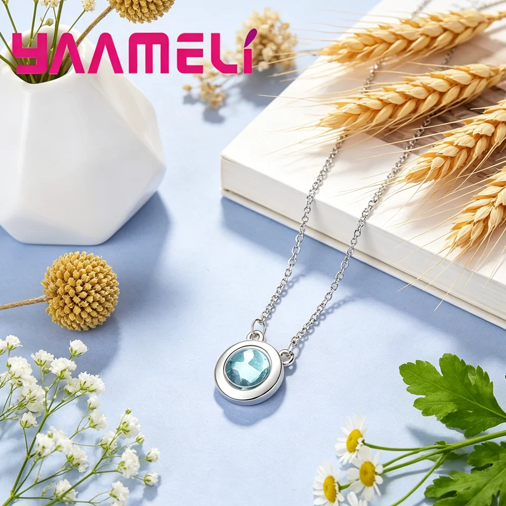 Nuevos collares con colgante de cristal redondo a la moda para mujer, collares de joyería de plata de ley 925 baratos a la venta, regalos de Año Nuevo