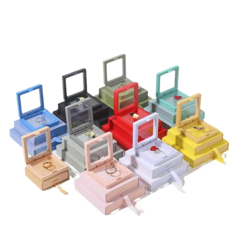Floating Drawer Box Earrings Jewelry Packaging Box PET Coin Key Display Stand Ring Diamond Case Gemstone Display Gift Box