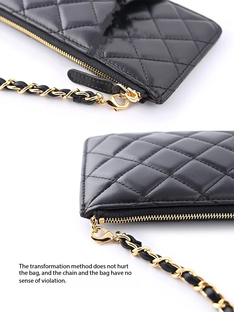 Wallet chain sheepskin pure copper diagonal chain cross phone bag card bag modification accessories genuine leather non damaging