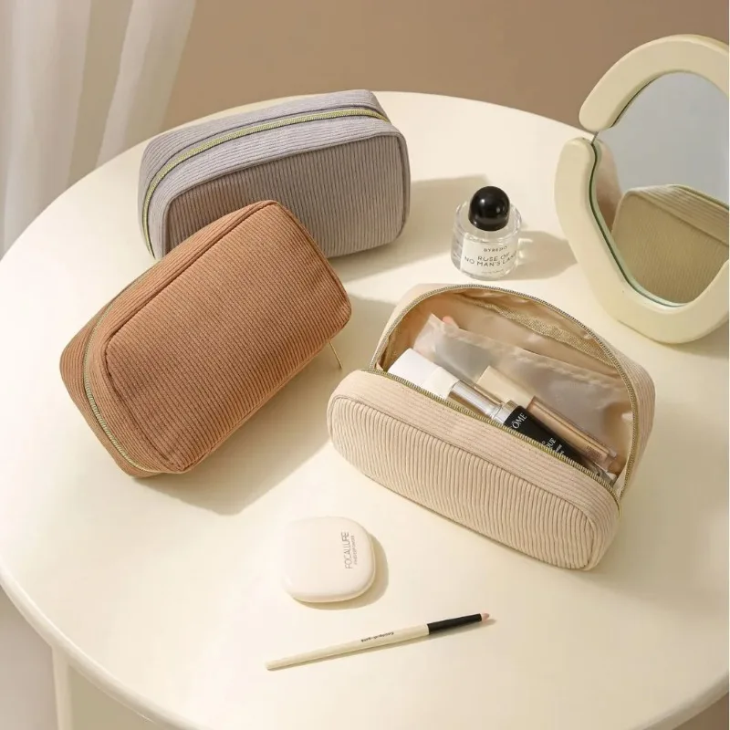 Corduroy Travel Cosmetic Bag Portable Makeup Storage Bag Purses Women Zipper Make Up Organizer Travel Storage Bag And Makeup Bag image 4