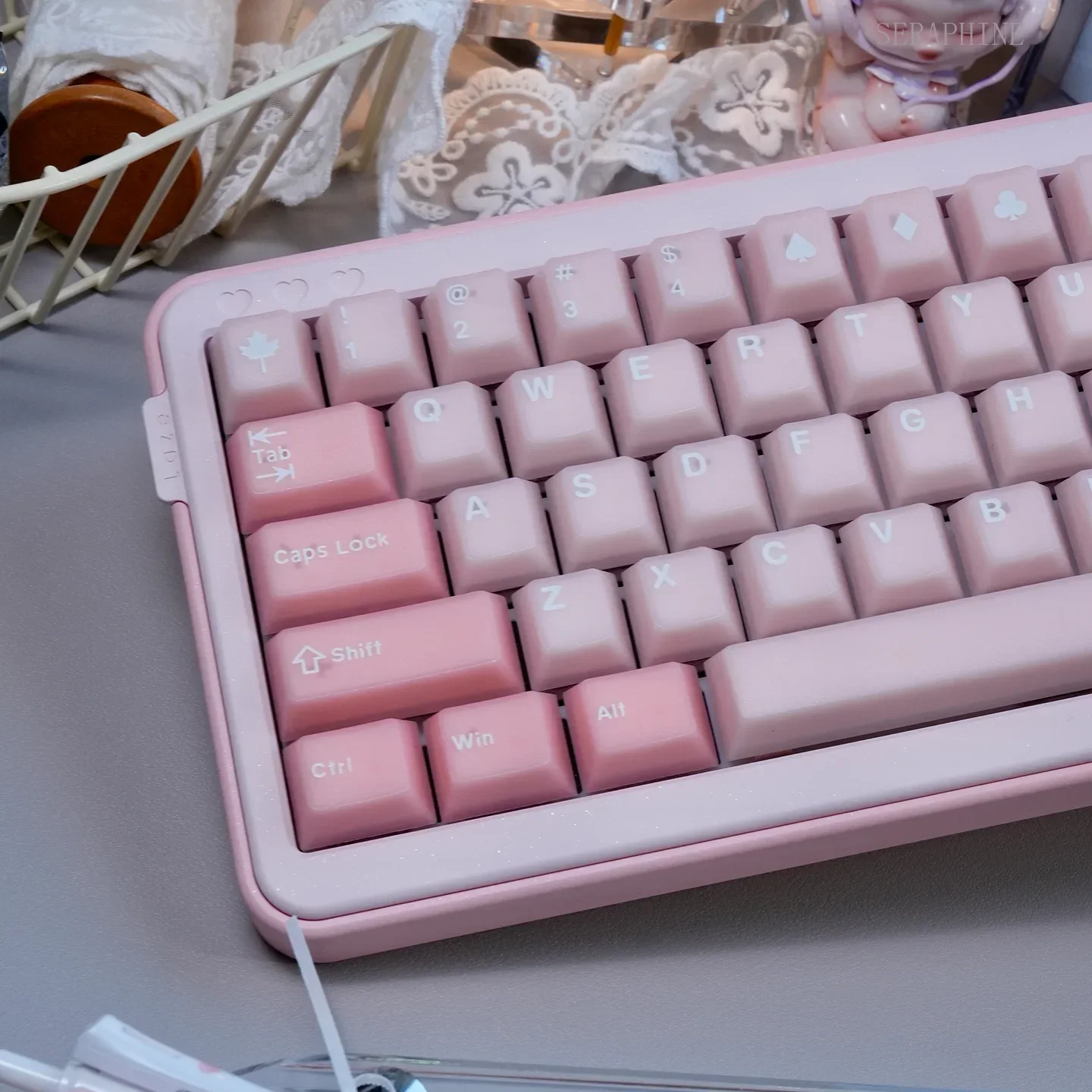 164 Keys Sakura Keycaps Pink Transparent PBT PC Double Shot Height Cherry for Mechanical Keyboard AULA F75 Ajazz Ak820 Pro Game