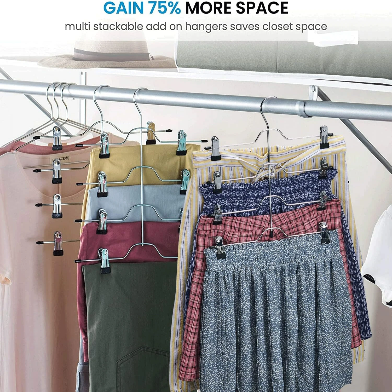 

Set of 3 Stylish Adjustable Metal Swivel Hooks 4-Tier Non-Slip Skirt and Pants Hangers for Women - Space Saving Clothing Organiz