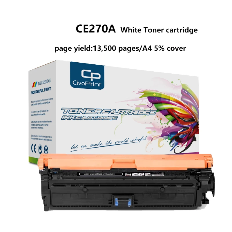 Civoprint compatible Enterprise CP5525 HPCE270A white toner cartridge 650A CP5525N CP5225DN Color LaserJet