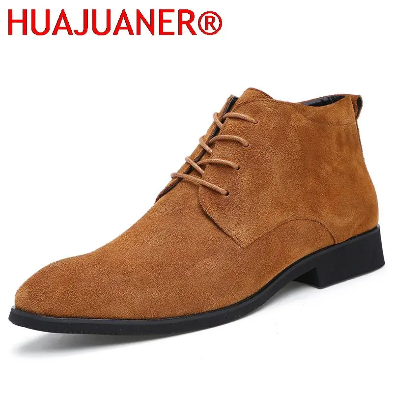 New Men Business Shoes Man Dress Shoes Fashion Pointed Toe Lace-Up Ankle Boots Formal Wedding Footwear Male Suede Oxford Shoes