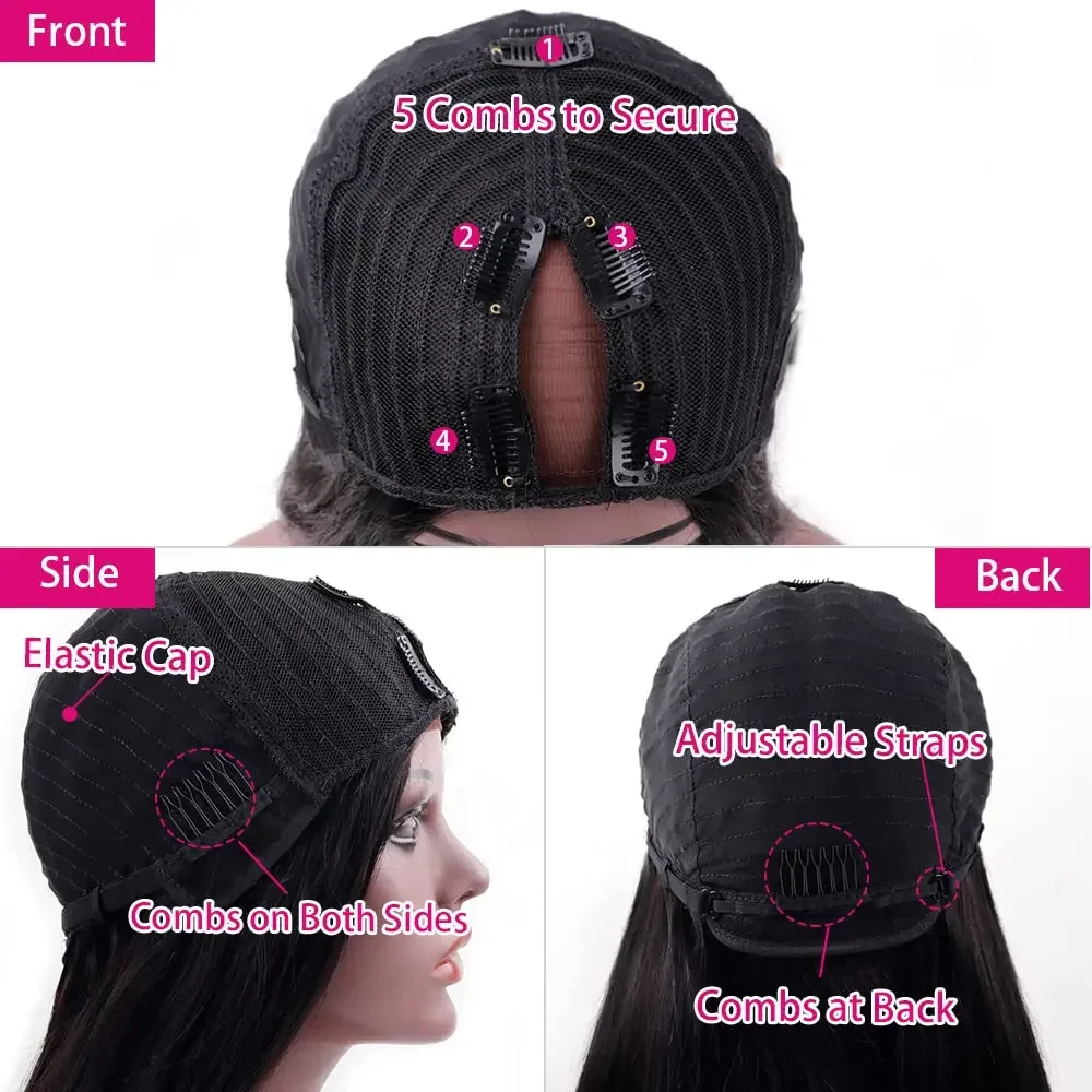 Parrucche per capelli umani parrucca diritta con parte a V per le donne capelli Remy brasiliani a forma di V Glueless 30 32 pollici parrucca di aggiornamento parrucche nere naturali