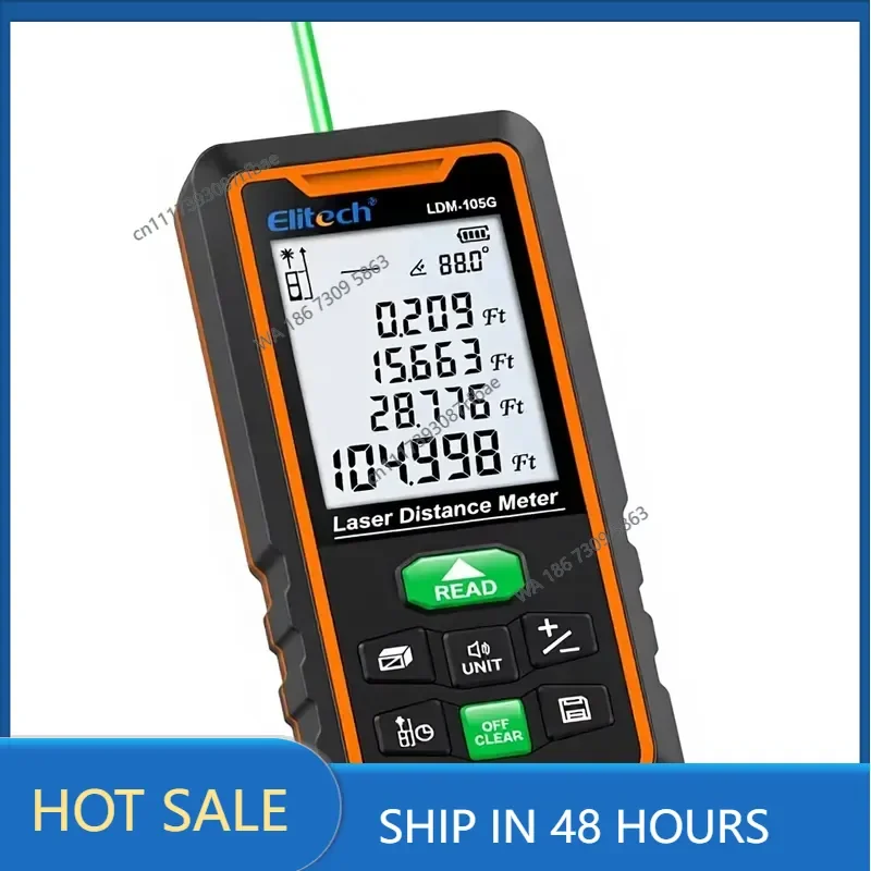 Green Distance Meter Self-Calibration Dual Power (Rechargeable Li-ion AAA Batteries) 344ft Range