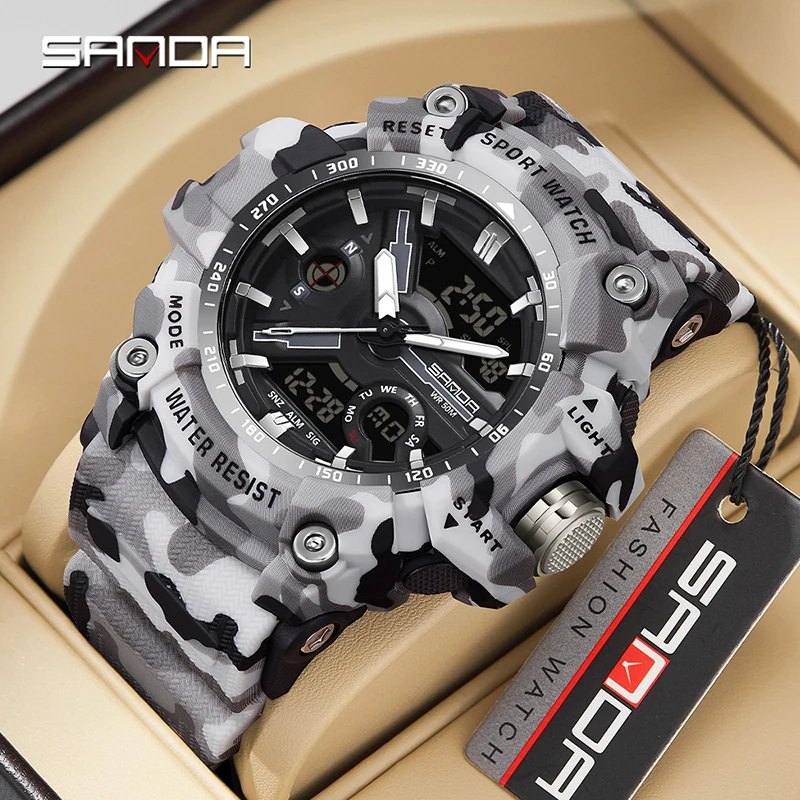 

SANDA G-Style LED Digital Men Watches Waterproof Sports Watch Man Camouflage Military Army Timing Stopwatch Quartz Male Clock