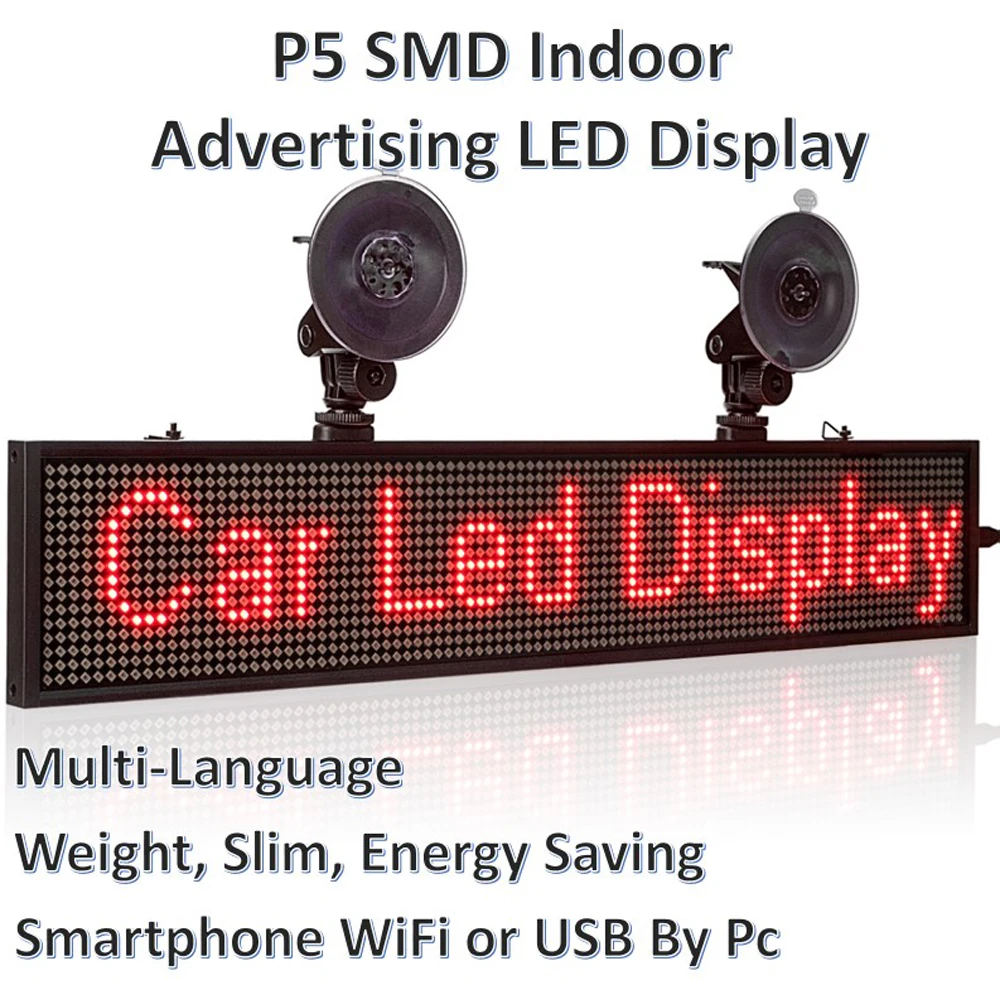 12V Vehicle LED Display Screen Indoor Wireless APP Programmable Scrolling Red Message Car Board P5MM SMD Multi-language 50cm